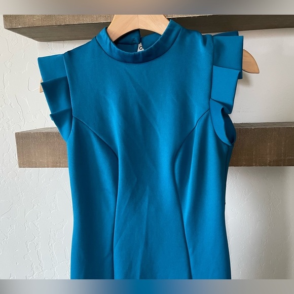 ASOS|Teal Midi high neck pencil dress with cut out back and shoulder detail••• - Picture 6 of 14